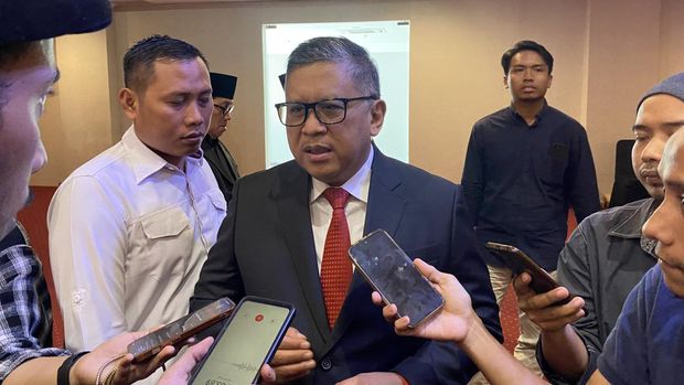 Sekjen PDIP Hasto Kristiyanto di UMJ, Tangerang Selatan (Tangsel), Banten, Kamis (9/11/2023).