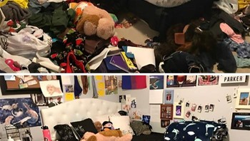 Kamar sebelum dan sesudah dibereskan. Foto: Boredpanda