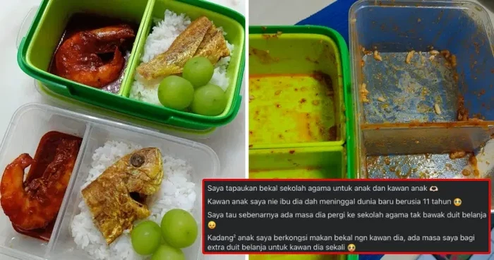 Ibu siapkan bekal makanan untuk teman anaknya.