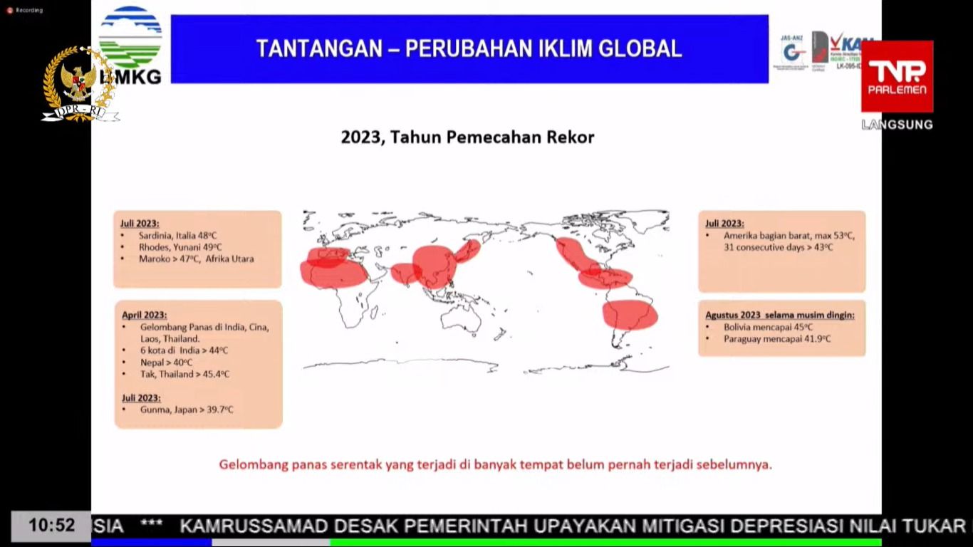 Tantangan perubahan iklim global. (Youtube DPR Komisi V))