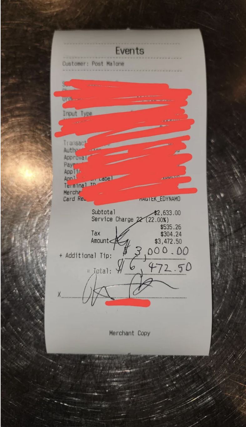Pelayan Kaget! Penyanyi Post Malone Beri Tip Rp 46 Juta di Restoran