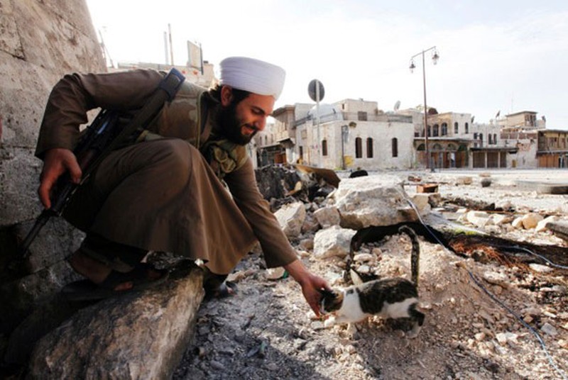 Potret Gemas Tentara Perang Bersama dengan Hewan Kesayangan