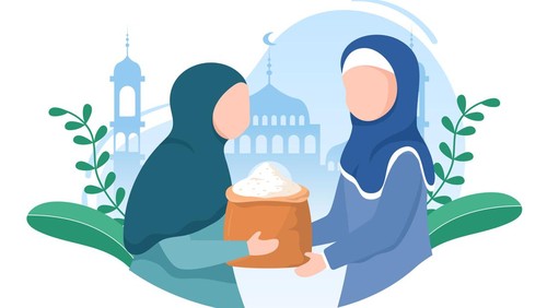 Muslim People Giving Alms, Zakat or Infaq Donation to a Person Who Need it in Flat Cartoon Poster Hand Drawn Templates Illustration