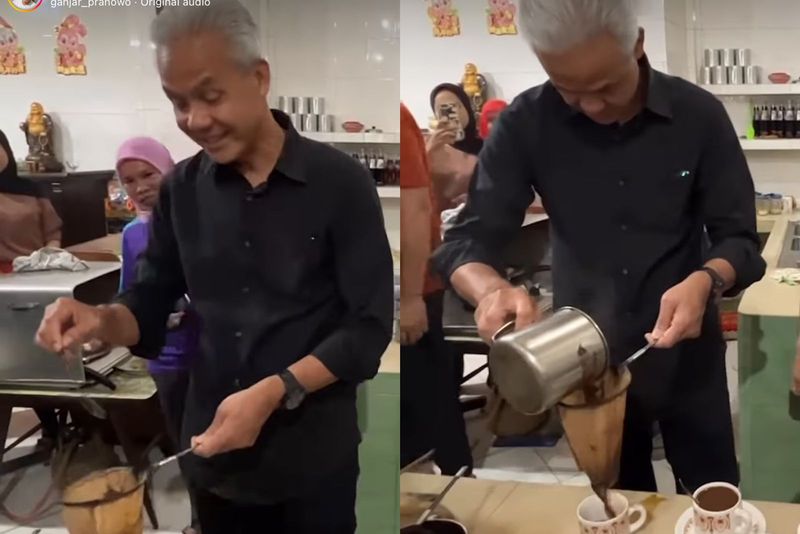 Ganjar Pranowo menikmati kopi di Kedai Chong Bie