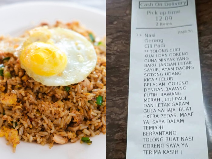 Wanita kasih catatan panjang ke penjual nasi goreng