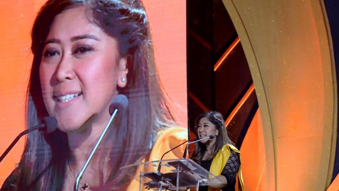 Ketua Komisi I DPR RI selaku Dewan Pakar Soedirman Awards, Meutya Hafid, di acara Malam Puncak Penganugerahan Soedirman Awards 2023, Balai Samudera, Kelapa Gading, Jakarta Utara, Senin (13/11/2023).
