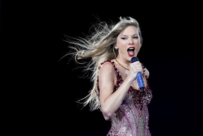 Taylor Swift performs at the Monumental stadium during her Eras Tour concert in Buenos Aires, Argentina, Thursday, Nov. 9, 2023. (AP Photo/Natacha Pisarenko)