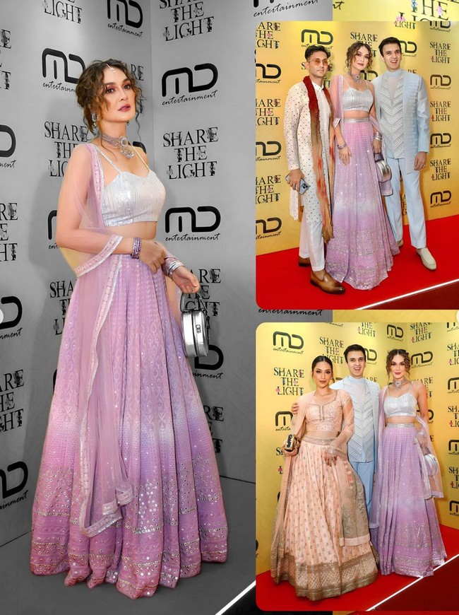 Luna memilih Lehenga berwarna merah muda yang dipadukan dengan warna silver. Tampil beda, Luna juga tampak mengeriting rambutnya. Foto: Instagram/@lunamaya