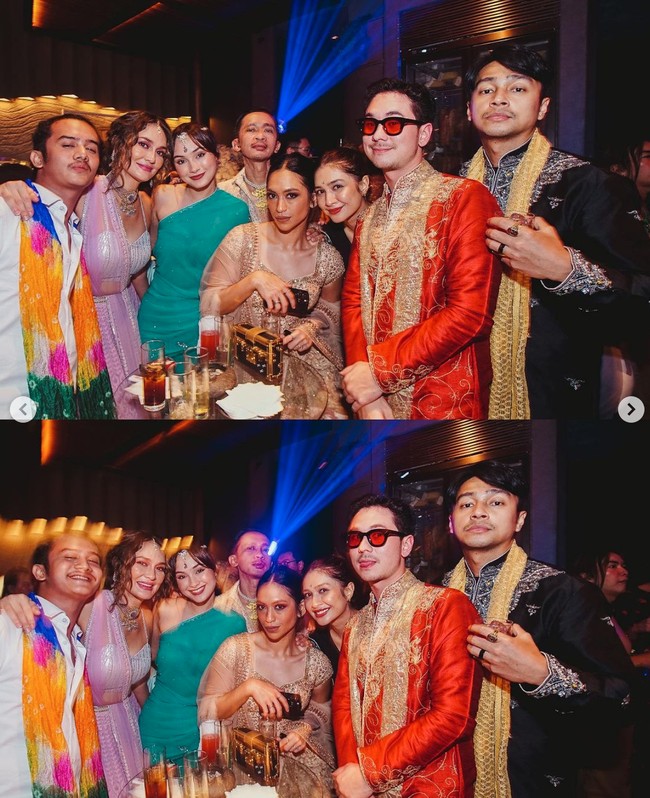 Luna pun tampak berpose bersama para rekan artisnya yang juga hadir. Terlihat para tamu yang datang kompak mengenakan pakaian tradisional India dalam berbagai warna. Foto: Instagram/@lunamaya