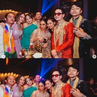 Luna pun tampak berpose bersama para rekan artisnya yang juga hadir. Terlihat para tamu yang datang kompak mengenakan pakaian tradisional India dalam berbagai warna. Foto: Instagram/@lunamaya