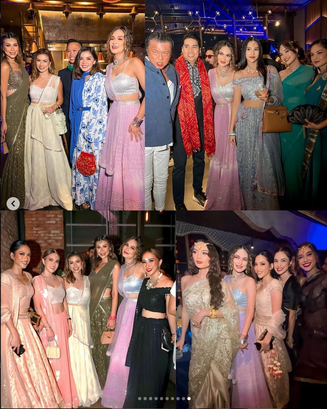 Gaya Luna berpose bersama para rekan artis yang hadir. Terlihat diantaranya ada Anya Geraldine yang juga turut hadir. Anya tampil mengenakan busana khas India berwarna silver. Foto: Instagram/@lunamaya