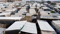 Pemandangan tenda pengungsi warga Gaza di Khan Younis, Rabu (15/11/2023).