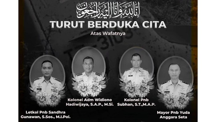 Ucapan duka cita dari Gubernur Jatim Khofifah Indar Parawansa untuk keempat awak pesawat Super Tucano milik TNI AU yang jatuh di Pasuruan.