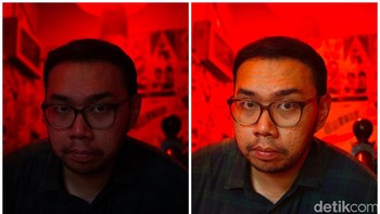 Salah satu fitur unggulan Vivo V29 adalah Aura Light Portrait. Ini hasil tanpa fitur dan hasil dengan fitur tersebut saat diaktifkan. Foto: Adi Fida Rahman/detikINET