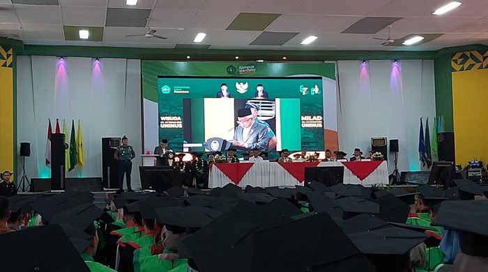 Wakil Presiden Maruf Amin di  Universitas Islam Nusantara (Uninus), Bandung, Kamis (16/11/2023).