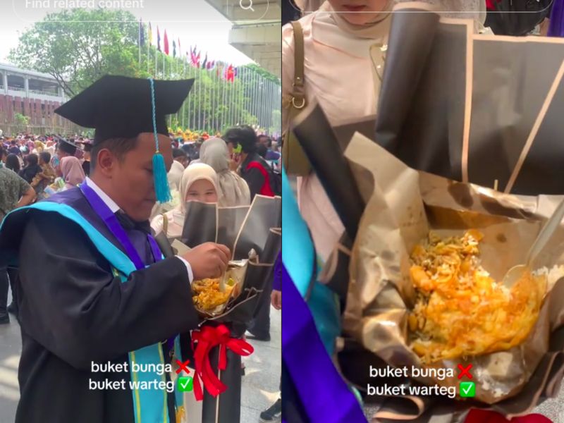 Wisudawan dikasih buket nasi warteg