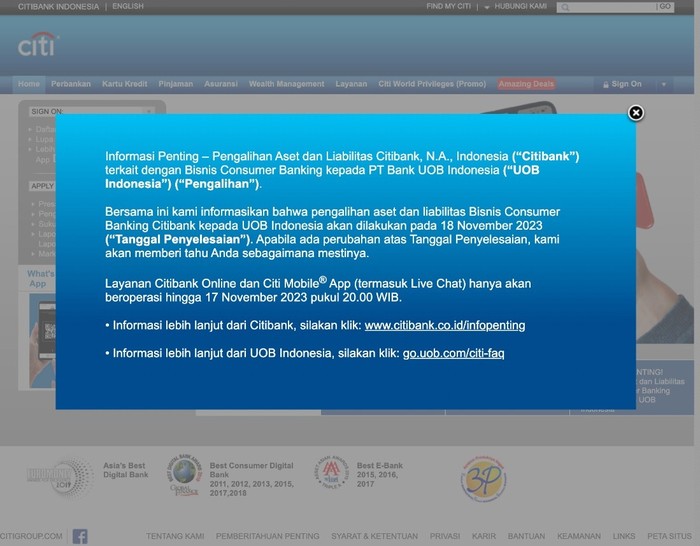 Pengumuman Citibank