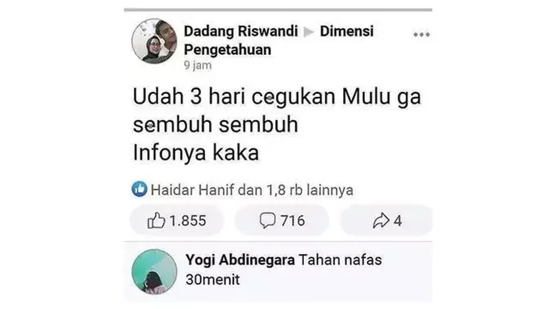 Pertanyaan di Facebook berikut ini emang aneh banget, saking anehnya bisa bikin naik darah. Sabar, jangan kepancing emosi ya, detikers!