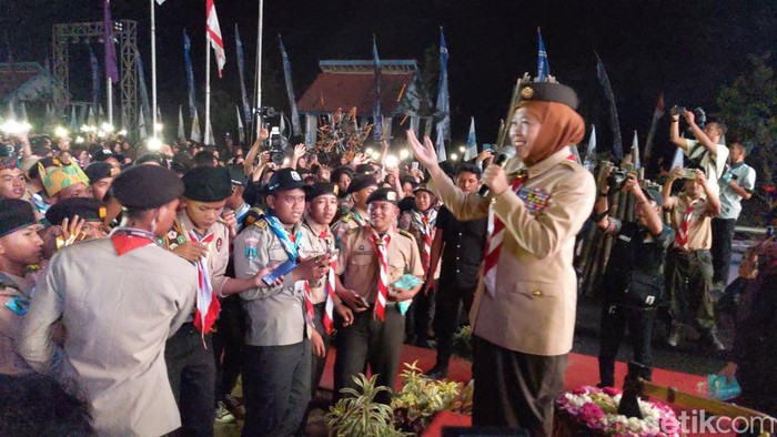 Gubernur Khofifah saat membuka Raimuna ke-14 Jawa Timur.