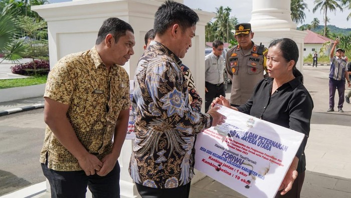 Pj Gubsu Hassanudin memberikan bantuan ke warga di Nias