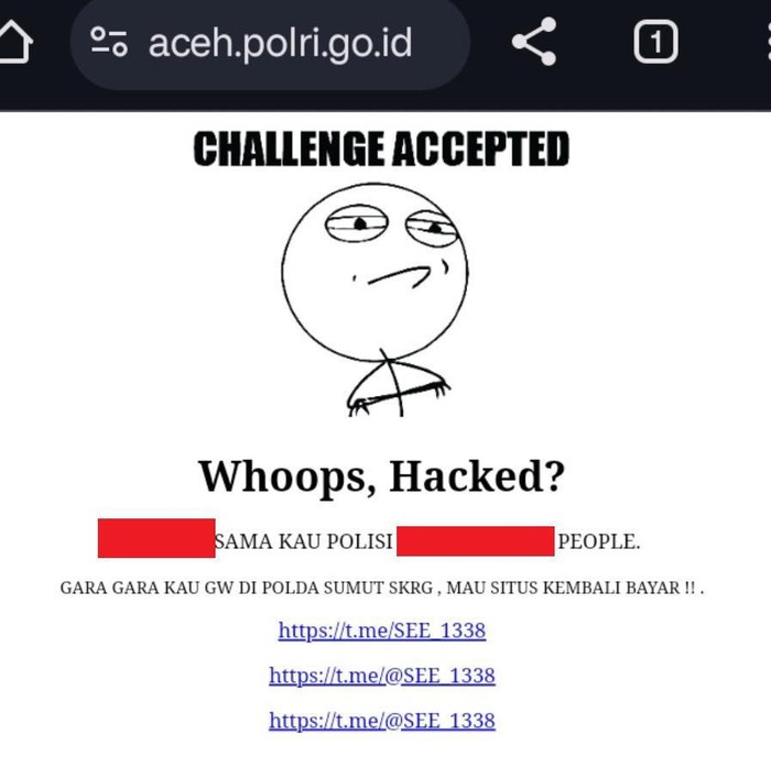 Tampilan di situs Polda Aceh yang diretas. (Screenshot)