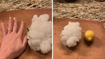 Hujan es di Salado, Texas yang butirannya sebesar tangan manusia. Foto: Bored Panda