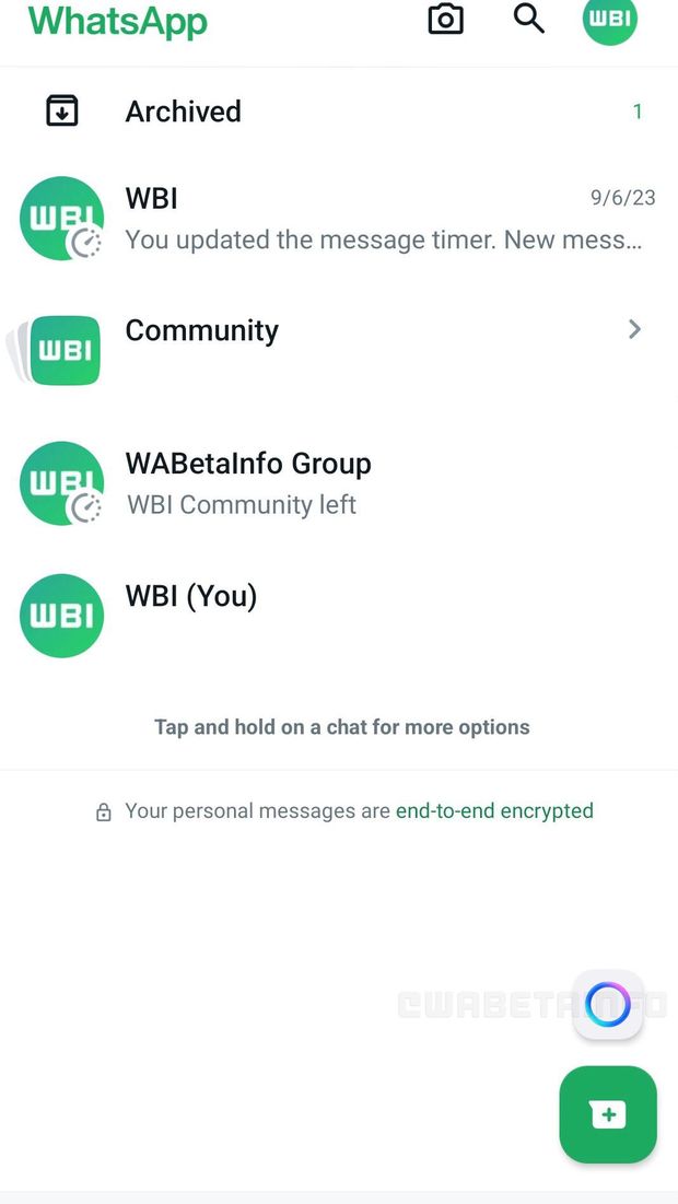 Tombol chat AI di WhatsApp