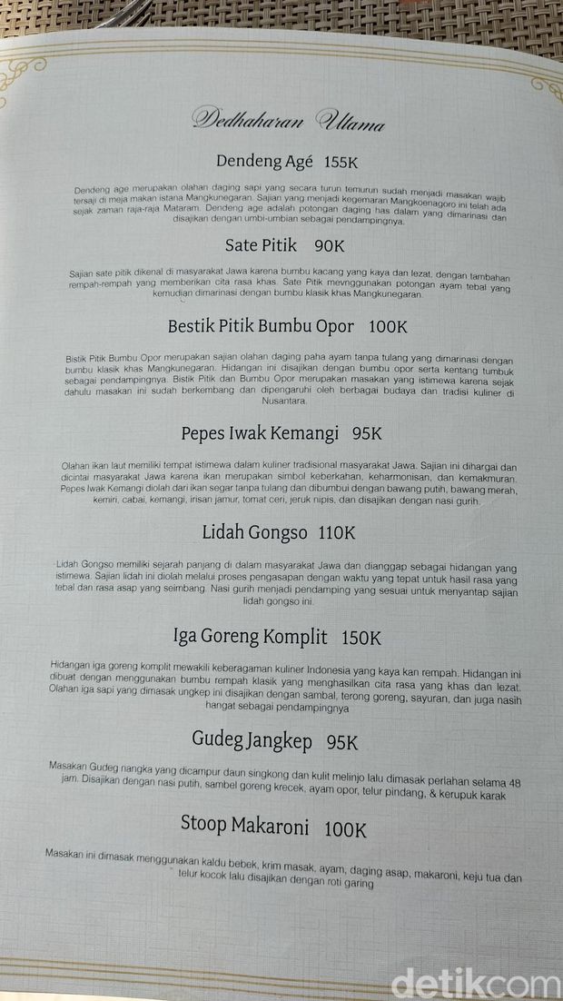 Daftar Menu Restoran Pracimasana di Pracima Tuin.
