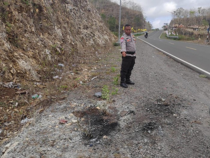 Lokasi kejadian sepeda motor terbakar di Padukuhan Sawah, Kalurahan Girisekar, Kapanewon Panggang, Gunungkidul, Senin (20/11/2023) pagi.