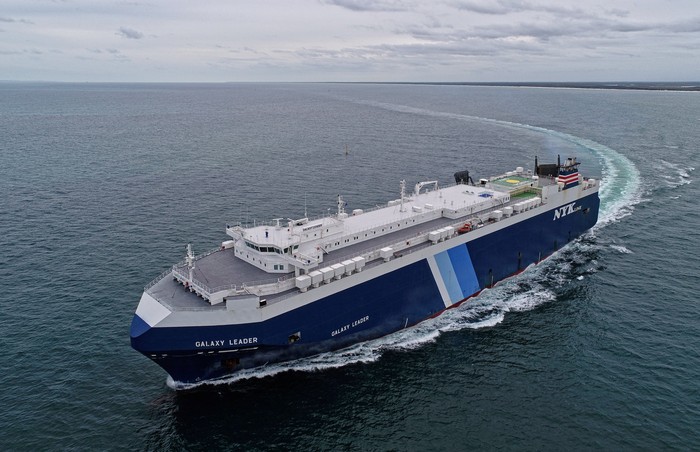 A view of the British-owned and Japanese-operated cargo ship Galaxy Leader, which was reported to have been captured by Houthis in the southern Red Sea, in this handout image taken near Queensland, Australia November 27, 2018. Owen Foley/Handout via REUTERS    THIS IMAGE HAS BEEN SUPPLIED BY A THIRD PARTY. MANDATORY CREDIT.