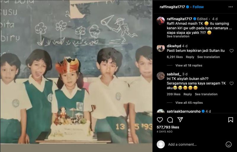 Foto lawas Raffi Ahmad saat TK