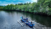 Sebelum mulai menyusuri hutan mangrove dengan boat, kamu bisa trekking mangrove singkat sambil berjalan menuju dermaga kapal. Kapal-kapal yang tersedia di sini dikelola oleh BUMDes Palaes.  