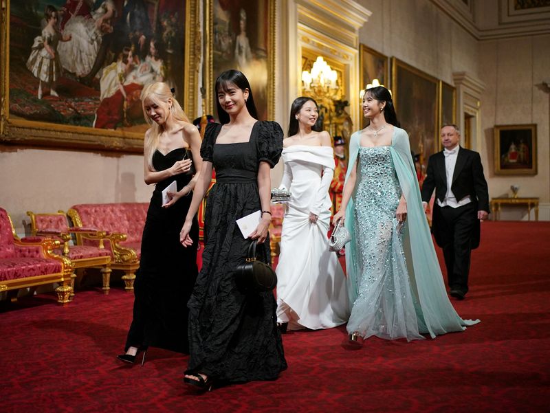 Members of South Korean girl band Blackpink attend the State Banquet during the South Korean President state visit, at Buckingham Palace in London, Britain November 21, 2023. Yui Mok/Pool via REUTERS