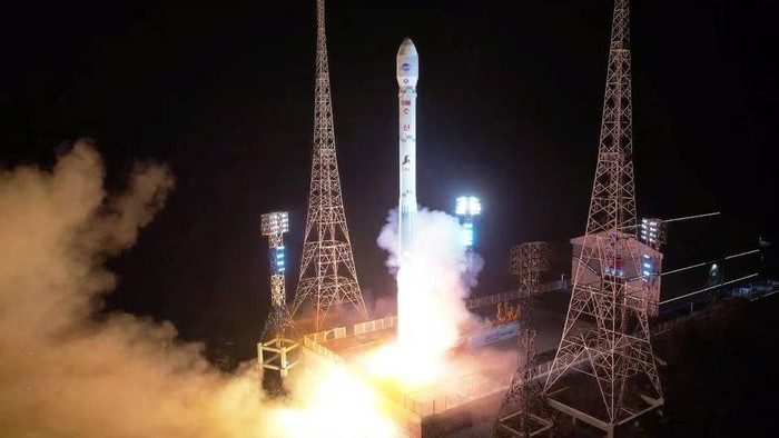 A rocket carrying a spy satellite Malligyong-1 is launched, as North Korean government claims, in a location given as North Gyeongsang Province, North Korea in this handout picture obtained by Reuters on November 21, 2023. KCNA via REUTERS Acquire Licensing Rights