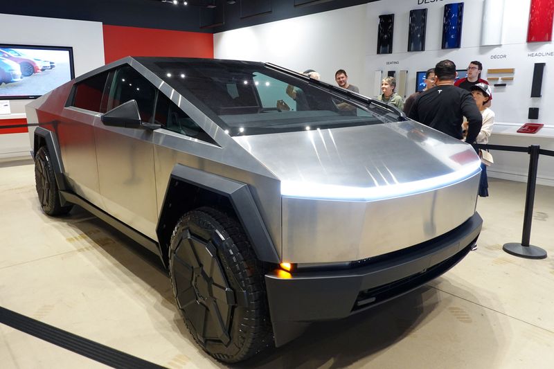 Tesla's new Cybertruck is shown on display at a Tesla store in San Diego, California, U.S., November 20,2023.  REUTERS/Mike Blake
