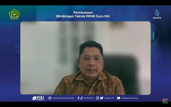 Direktur Jenderal Pendidikan Islam Kemenag Muhammad Ali Ramdhani saat membuka Bimtek PPKB secara daring, Rabu (22/11/2023).