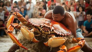 Gulat manusia dan kepiting raksasa. Foto: Bored Panda