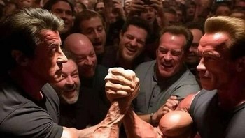 Arnold dan Stallone adu panco. Foto: Bored Panda