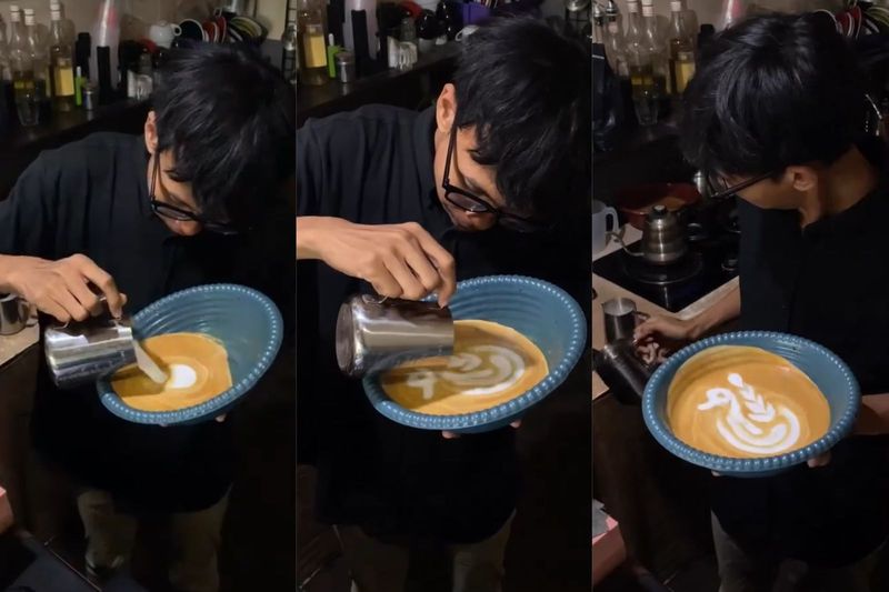 Latte Art di Dalam Baskom dan Wajan