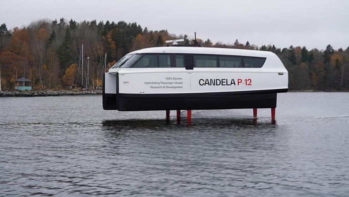 Candela's P-12 electric hydrofoil shuttle navigates through waters in Stockholm, Sweden, November 6, 2023. REUTERS/Tom Little