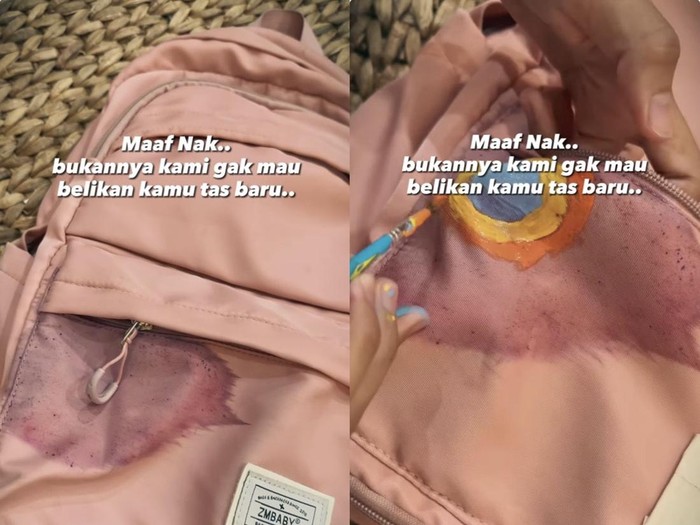 Kisah inspiratif cara orang tua mengajarkan anak viral di media sosial, melalui tas yang terke noda disulap seperti baru
