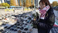 Warga Korea Selatan menyerukan penghentian genosida di Gaza.