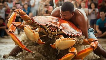 Duel dengan kepiting. Foto: Boredpanda