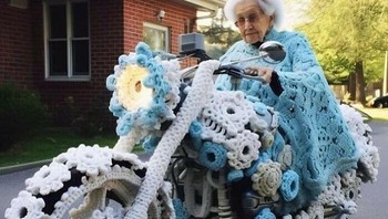 Nenek naik mogte yang didandani hasil rajutan. Foto: Boredpanda