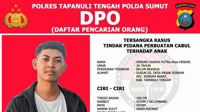 Polisi Terbitkan DPO Pria Cabuli-Sodomi 30 Bocah Laki-laki di Tapteng (Foto: Dok. Polres Tapteng)