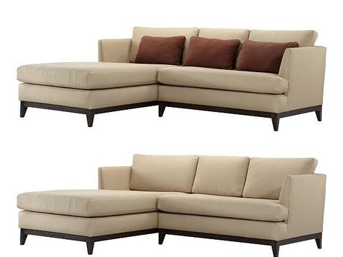 L-shaped sofa, with and without pillows isolated on white background.