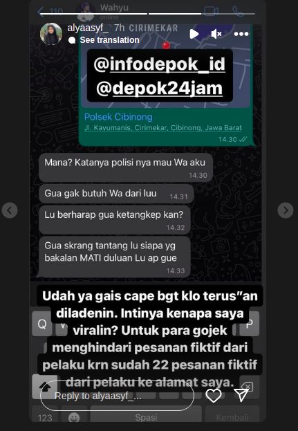 Wanita diteror orderan fiktif makanan