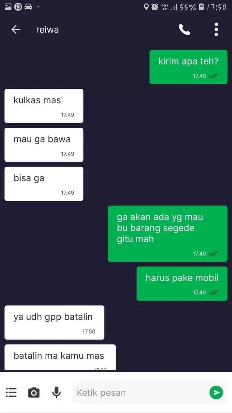 Absurd banget chat pengguna dan driver ojol. Minta tolong sih, tapi nggak seribet ini juga kali.