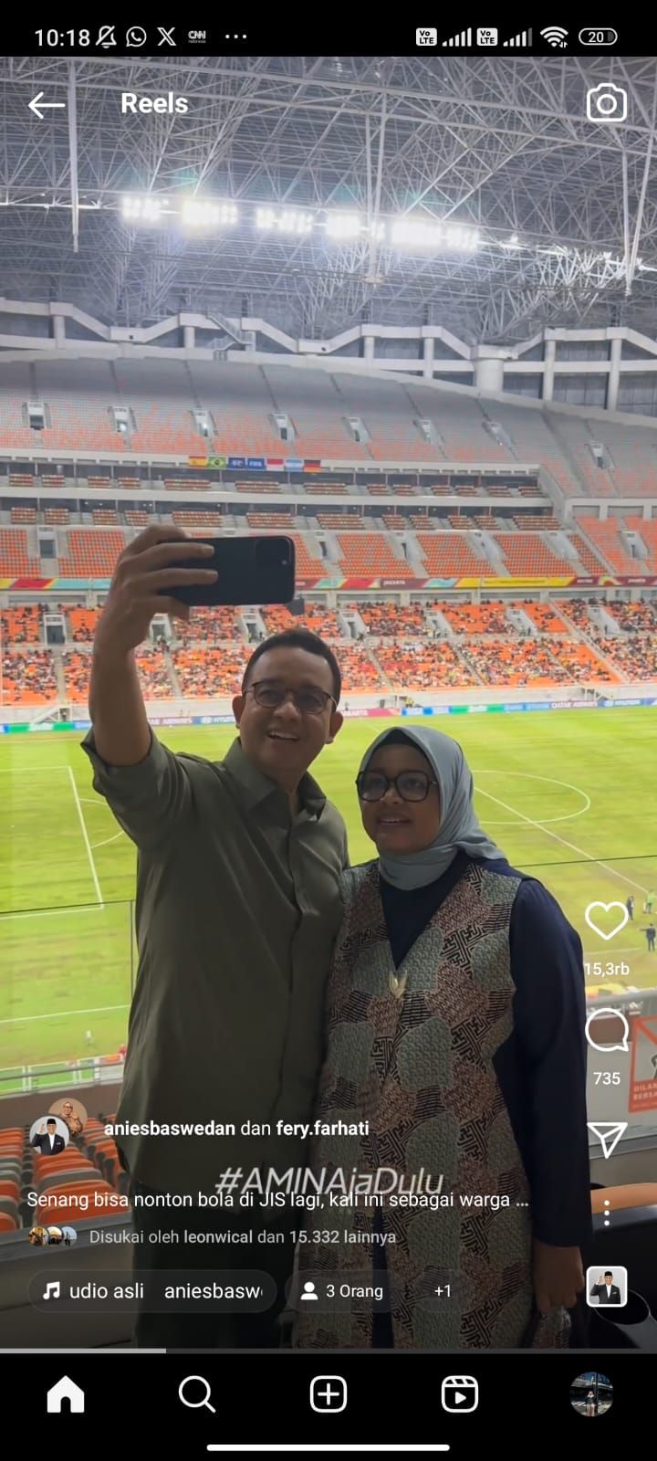 Anies Baswedan menonton Pildun U-17 di JIS (screenshot instagram @aniesbaswedan)