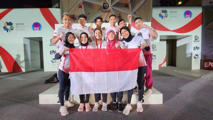 Panjat tebing Indonesia mengukir prestasi di kompetisi  IFSC Masters Neom 2023. Merah Putih merebut lima medali, dua di antaranya ialah medali emas.